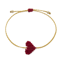Pulseras de Cuerda Trenzada Minimalistas con Corazón de Macramé, Hechas a Mano con Hilo Encerado, Regalo de Joyería para Parejas, Color Sólido, Estilo Original y Moderno