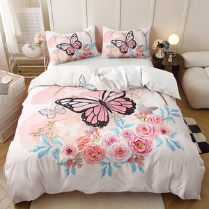 Màu Hồng Bướm 3D in kỹ thuật số Polyester Vải Nữ Hoàng thích hợp cho thanh thiếu niên bộ đồ giường đặt - Product Image 3