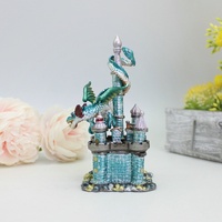 SHINNYGIFTS Style magique émail Dragon château Statue Figurine peinte à la main à charnière bibelot boîte bleu métal décoration de la maison