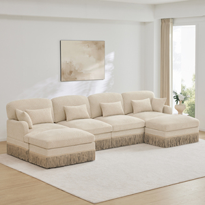 131"Comfy Chenille Leopard Printing L-Shape Three Seat <b>Sofa</b> Delicate Tassel Edge Movable Ottomans Modern Fashion Style <b>Hotel</b> Use - Product Image 2