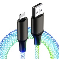 Câble de charge rapide USB Type-C 66W RGB à LED avec effet de respiration, conducteur en cuivre pur pour iPhone, appareil photo, imprimante (longueur 1m)