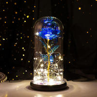 Rosa Artificial de colores azules para mujer, flores de galaxia, Regalo para mamá, Rosa iluminada en cúpula de cristal