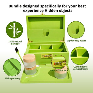 Plateau roulant en bambou avec couvercle à plusieurs compartiments, boîte de rangement artisanale étui à cigarettes accessoires d'organisation du tabac avec couvercle - Product Image 2