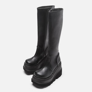 Zapatos de suela gruesa con punta cuadrada para <span class=keywords><strong>mujer</strong></span>, botas hasta la rodilla, de plataforma alta, <span class=keywords><strong>botines</strong></span> largos de cuña, moda <span class=keywords><strong>2023</strong></span> - Product Image 3