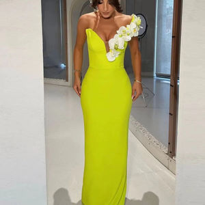 <span class=keywords><strong>Vestido</strong></span> de noche de un hombro con orquídea Phalaenopsis 3D <span class=keywords><strong>Vestido</strong></span> floral elegante Fiesta de graduación Invitado de boda - Product Image 1