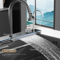 Évier de cuisine de luxe 4MM en acier inoxydable, style ferme chinois, moderne, avec cascade et pluie, à cuve unique, noir