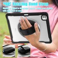 Case Tablet TPU, tahan guncangan, untuk iPad Pro 13 2024 built in 360 rotasi tali tangan kickstand dan tali bahu