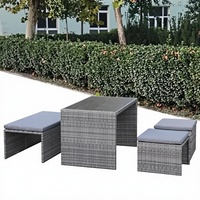 Vente directe usine : Ensemble de mobilier de jardin moderne pour repas, table et chaises anti-UV, couleurs personnalisables, en rotin tressé Jamaïque pour parc