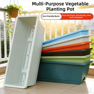 Pot de fleurs rectangulaire épaissi en plastique, plateau de semis respirant en résine pour la plantation de légumes sur balcon, pour les détaillants - Product Image 2