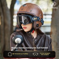 Casque de moto rétro certifié 3C GB811-2022A pour hommes et femmes, casque en cuir 3/4 transfrontalier, tailles M/L/XL