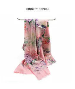 Hamocigia écharpe en soie Hijab 100% cachemire naturel, couleur rose, impression personnalisée