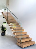 Usine Forestar Garde-corps en verre à bande de roulement en bois pour l'intérieur personnalisé Escaliers flottants préfabriqués Design moderne pour Villa Appartement Hôtel