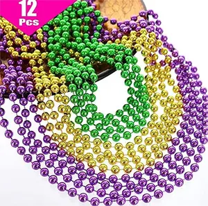 DAMAI Rodada Metálico Roxo Ouro Verde Beads Para Mardi Gras Partido Colar Carnaval Colorido Colar Para Adereços Foto