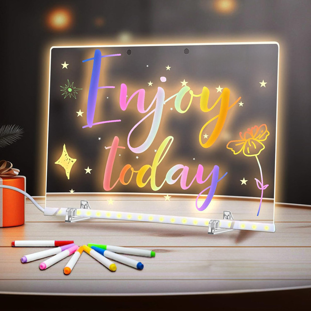 New Large DIY Children's Coloredcd Luminous Toy RGB Seven-color Acrylic Memo Message Erase Board with Stand