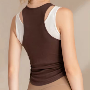 Chaleco sin mangas personalizado versión delgada tipo falso dos piezas cintura pliegue diseño Fitness ejercicio Yoga <span class=keywords><strong>camiseta</strong></span> sin mangas para <span class=keywords><strong>mujer</strong></span> - Product Image 4