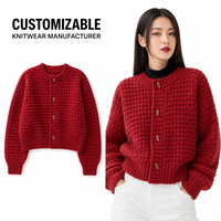 Nouveau style automne décontracté, pull tricoté à manches longues avec motif à boutons, cardigan ample en maille standard pour femme
