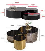 Ventes Flash Ensemble Table Basse Plateau Verre Rond Créatif Trois Tailles Cadre Acier Inoxydable Or Brillant Mat Table à Thé Centrale en Marbre