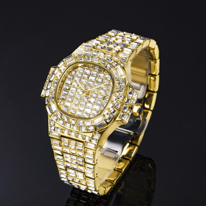 Montre de luxe à Quartz pour hommes, livraison gratuite, Hip Hop, or, étanche, diamant glacé, Baguette - Product Image 2