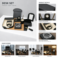 Ensemble de bureau en cuir de luxe avec horloge et cadre photo, organiseur de bureau noir pour cadeau d'entreprise