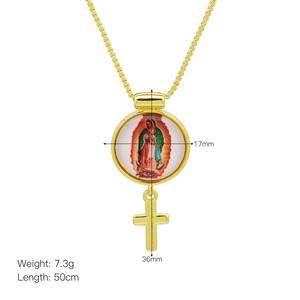 Nouveau collier en cuivre plaqué or 18 carats de style européen avec pendentif rond religieux avec <span class=keywords><strong>croix</strong></span> et charme en forme de cœur - Product Image 5