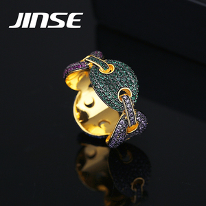 JINSE 쿨 케이팝 남성 힙합 반지 연결형 리본 반지 네 가지 색상 지르콘 세팅 남녀 공용 도매 - Product Image 2