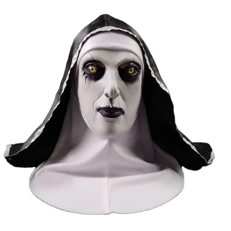 Topeng Halloween populer biarawati dengan bandana masker lateks masker menakutkan silang cosplay menakutkan