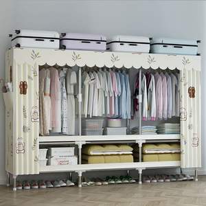 Armario sencillo rectangular con puertas abatibles de tela no tejida, organizador de ropa extraíble tipo armario independiente para dormitorio y uso doméstico. - Product Image 1