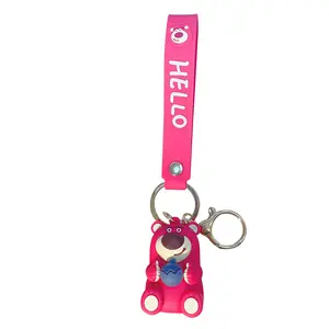 Top Selling Cute Strawberry Bear Hugging Fruit Series Keychain Cartoon PVC Doll Bag Pendant Doll Machine Source Gifts