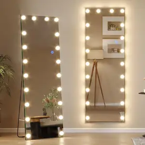 Smart Lights Floor Stand Hulst Hout Stijl Led Lampen Full Length Spiegel Boardway Spiegel Voor Huis En Make-Up Business