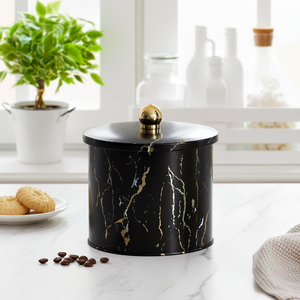 Recipiente redondo de metal negro mármol de 1.7L con mango de perilla 140x125mm Almacenamiento y contenedor de alimentos - Product Image 3