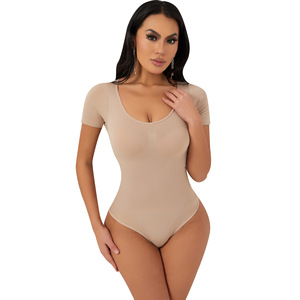 Plus Size Seamless <strong>Tummy</strong> <strong>Tucker</strong> Bodysuit Slimming Booty Lifting <strong>Shapewear</strong> for Women Short-Sleeved Waist Trainer Panties - Product Image 3