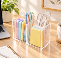 Porte-stylos en acrylique à double compartiment, organisateur de bureau, boîte de rangement pour crayons avec accents en cuivre, pour le bureau, la maison et l'école