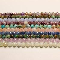 Perles de pierres précieuses naturelles polies, style artisanal, 6, 8, 10 mm, couleurs mélangées, pour la fabrication de bijoux – Vente chaude