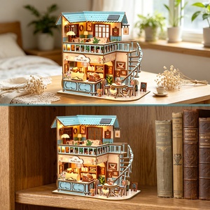 Kit de maison miniature DIY, maison de <span class=keywords><strong>café</strong></span> française, maison de poupée, puzzle en bois 3D, coin lecture, serre-livres, meubles miniatures, miniatures de maison de poupée - Product Image 2