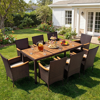 Ensemble de table et chaises de jardin en bois d'acacia de qualité supérieure, ensemble de table et chaises en rotin pour patio, jardin, cour