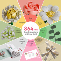 Woma Toys 11804 Juego de Bloques de Construcción de Ramo de Flores de 50 Piezas, Juguete Educativo con Rosas de Plástico