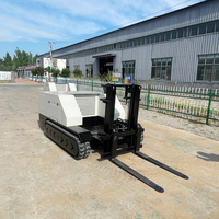 Chariot à palettes électrique télécommandé sur chenilles avec fourches pliables, pompe haute pression, équipement de manutention de précision pour