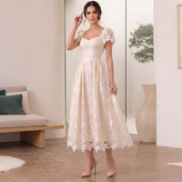 Robe de soirée élégante antistatique en dentelle ZYHT 75216, coupe trapèze, manches courtes bouffantes, col carré, robe de bal mi-longue, robe de fête naturelle