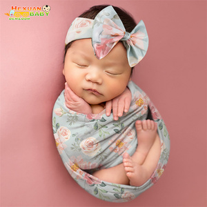 <strong>Baby</strong> Blankets Printed Newborn Infant <strong>Baby</strong> Boys <strong>Girls</strong> Sleeping Swaddle <strong>Muslin</strong> Wrap with Headband 2PCS Newborn Photography Props - Product Image 2