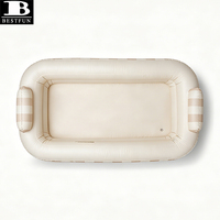 Piscine gonflable rectangulaire beige en PVC épaissi, avec rayures, transat gonflable avec appui-tête, pour la famille, extérieur, jardin
