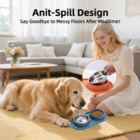 Nouveau style Gamelle surélevée 2-en-1 pour chien, pour alimentation et eau, lavable, en acier inoxydable personnalisé, avec fonction anti-glouton, gamelle TPE pour animaux de compagnie, gamelles pour chiens et chats