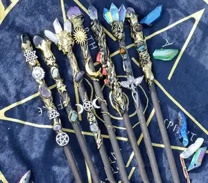 New single-headed crystal scepter amethyst element fairy stick wooden handicraft moon sun accessories magic stick