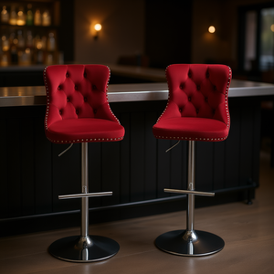 Avouti Aure Lot de 2 tabourets de bar en velours capitonnés rouge vin avec base chromée de 25 à 33 pouces - Product Image 2