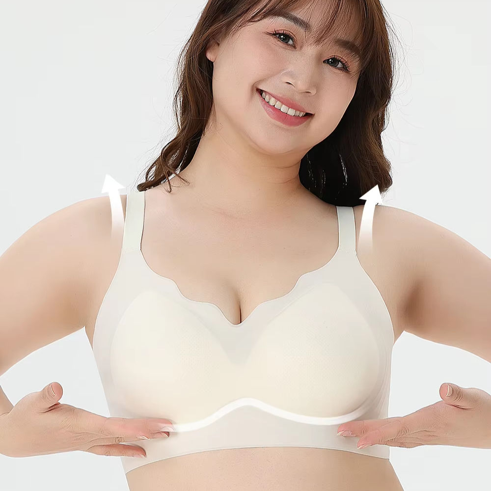 2025 Seamless Glue Wireless Push-Up Bra Large Size XL-4XL V-neck Push-up  Plus Size Bralette Bra for Big Breasts Women