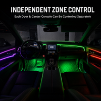 Bande lumineuse ambiante RGB pour voiture Chaser, contrôle par application, zones indépendantes, éclairage d'ambiance LED 4 zones pour tableau de bord et garniture de porte de voiture