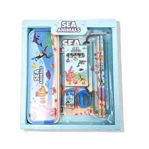 School Children's creative primary prize gift box Crayons Whiteboard pens pencil sharpener eraser rule 5pcs stationery set gift