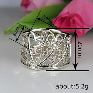 Ensemble de bijoux en forme de cœur plaqué argent pour femmes, bague en alliage à la mode pour mariage T0937 - Product Image 5