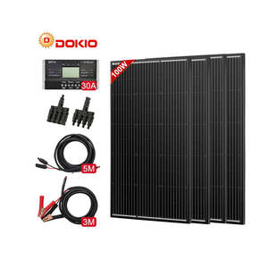 DOKIO 18V 400W (4pcs 100W) 黑色太阳能电池板套件，用于家用防水单声道充电12v电池，带10A控制器8m电缆 - Product Image 1