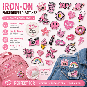 Set di Toppe Ricamate a Tema Cartone Animato Ispirate al Pink <span class=keywords><strong>Girl</strong></span> <span class=keywords><strong>Power</strong></span> per Giacche Casual e Zaini - Toppe di Design - Product Image 1