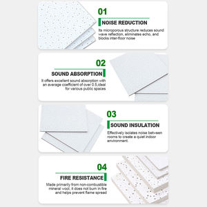 Plaque de plafond acoustique en fibre minérale de 12 mm/14 mm d'épaisseur, forme carrée, avec trous perforés, ignifuge, pour usage de bureau - Product Image 5